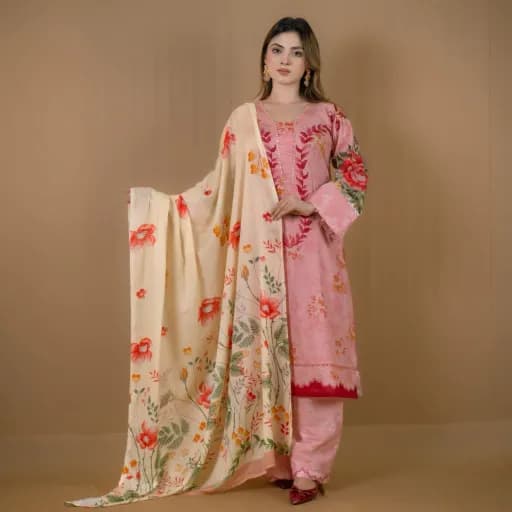 Pink Printed Cotton Salwar Kameez C-11787 – Stitching Available