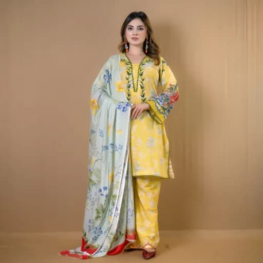Yellow Printed Cotton Salwar Kameez C-12221 – Stitching Available