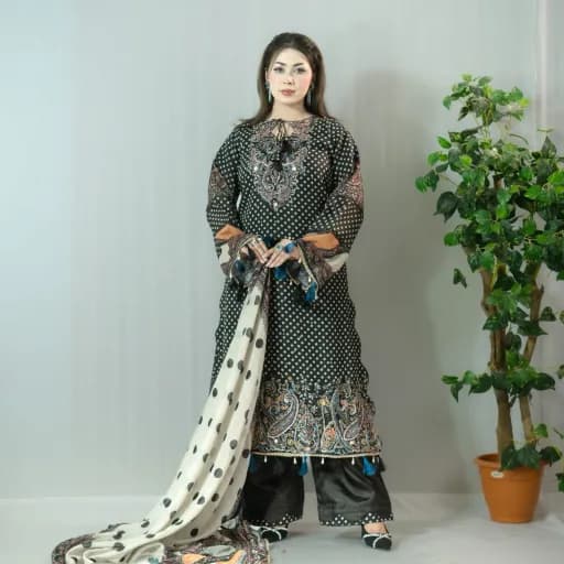Black Printed Georgette Salwar Kameez –C-12274 Stitching Available