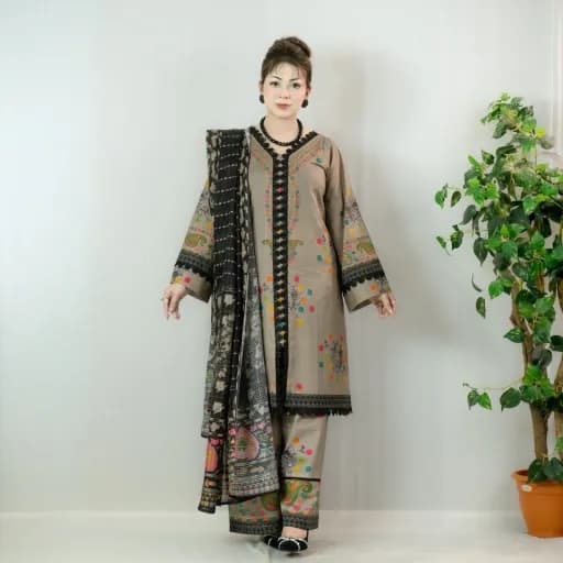 Beige Printed Fine Cotton Salwar Kameez –C-12512 Stitching Available
