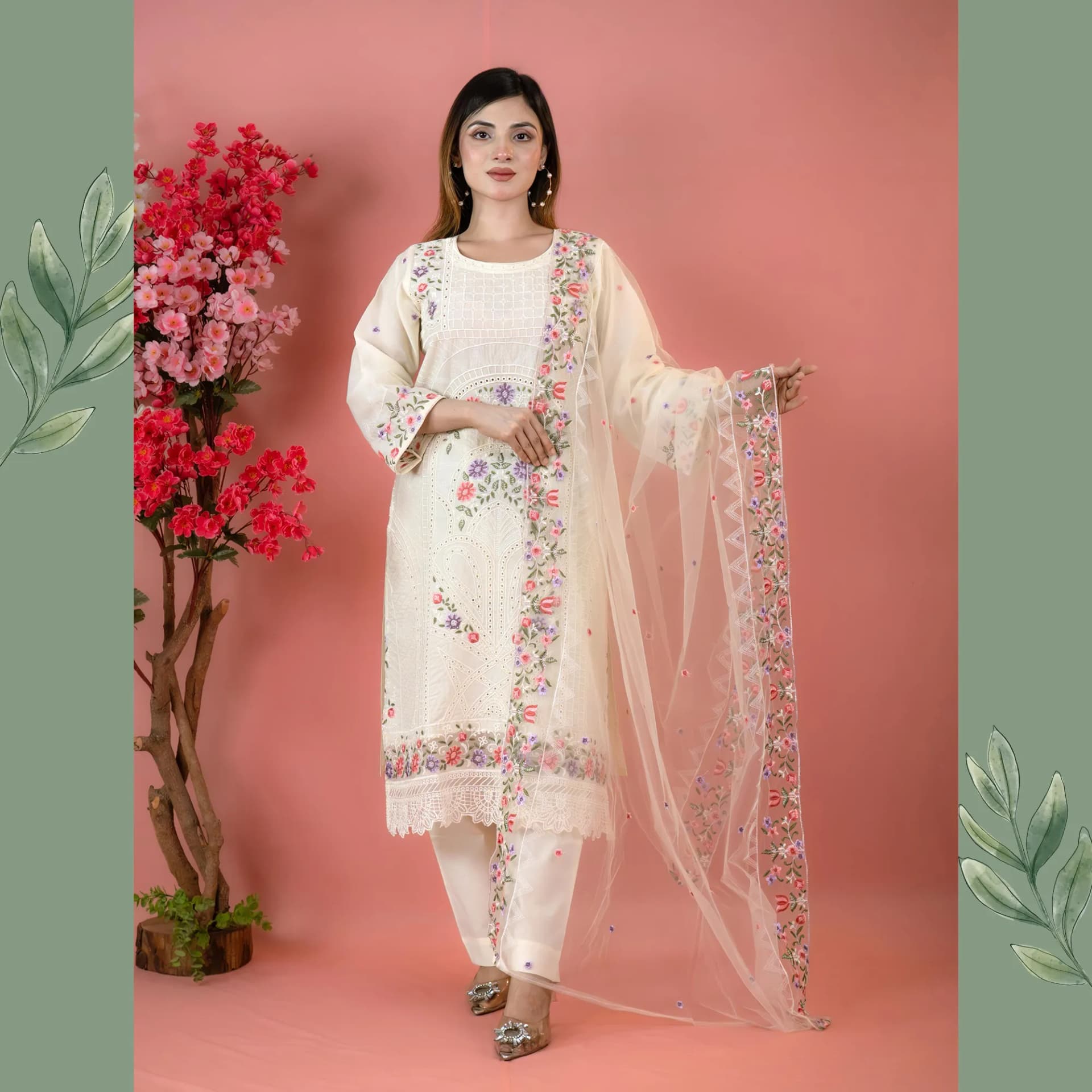 White Embroidered Cotton Salwar Kameez C-11422 – Stitching Available