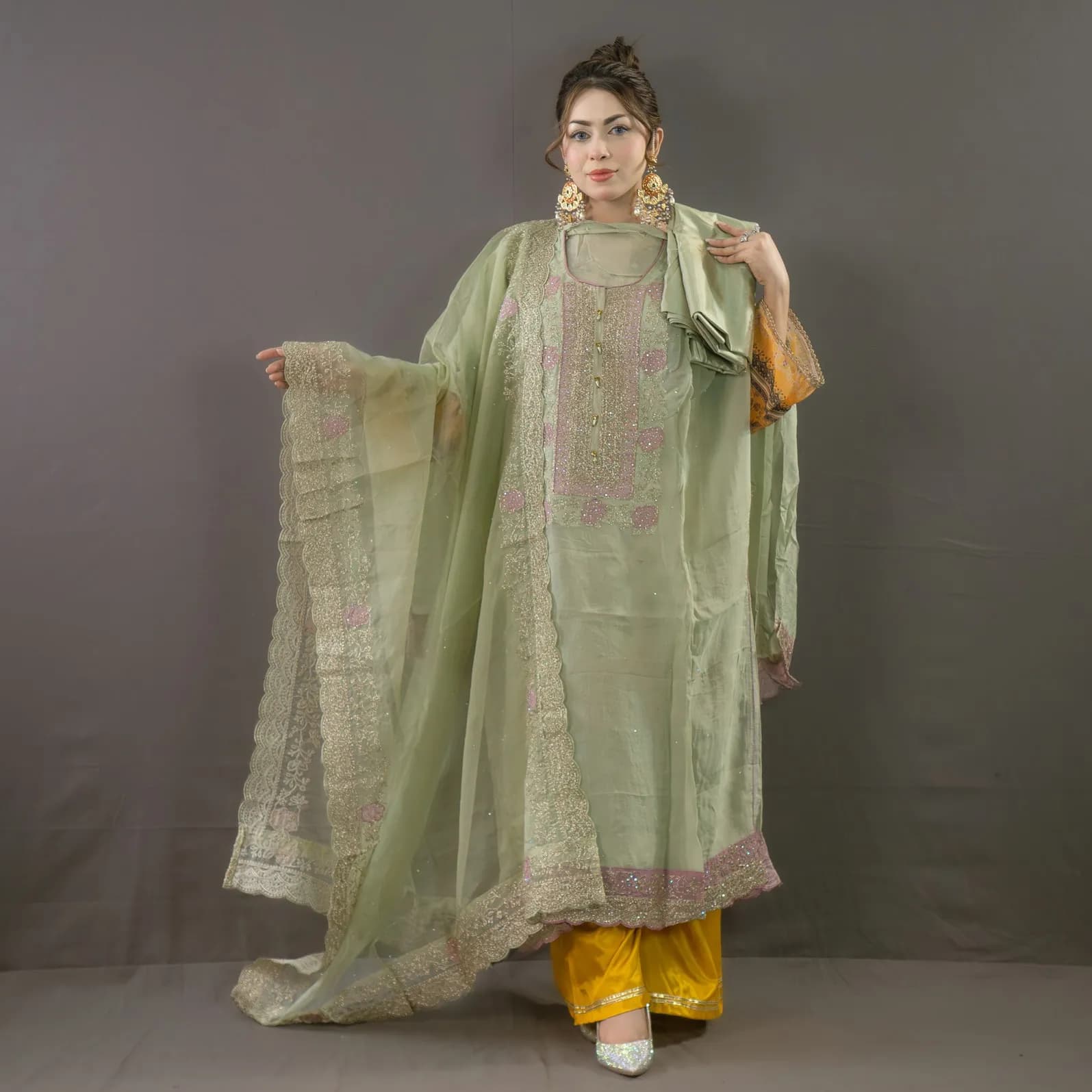 Unstitch Embroidered Muslin salwar Kameez C-11651