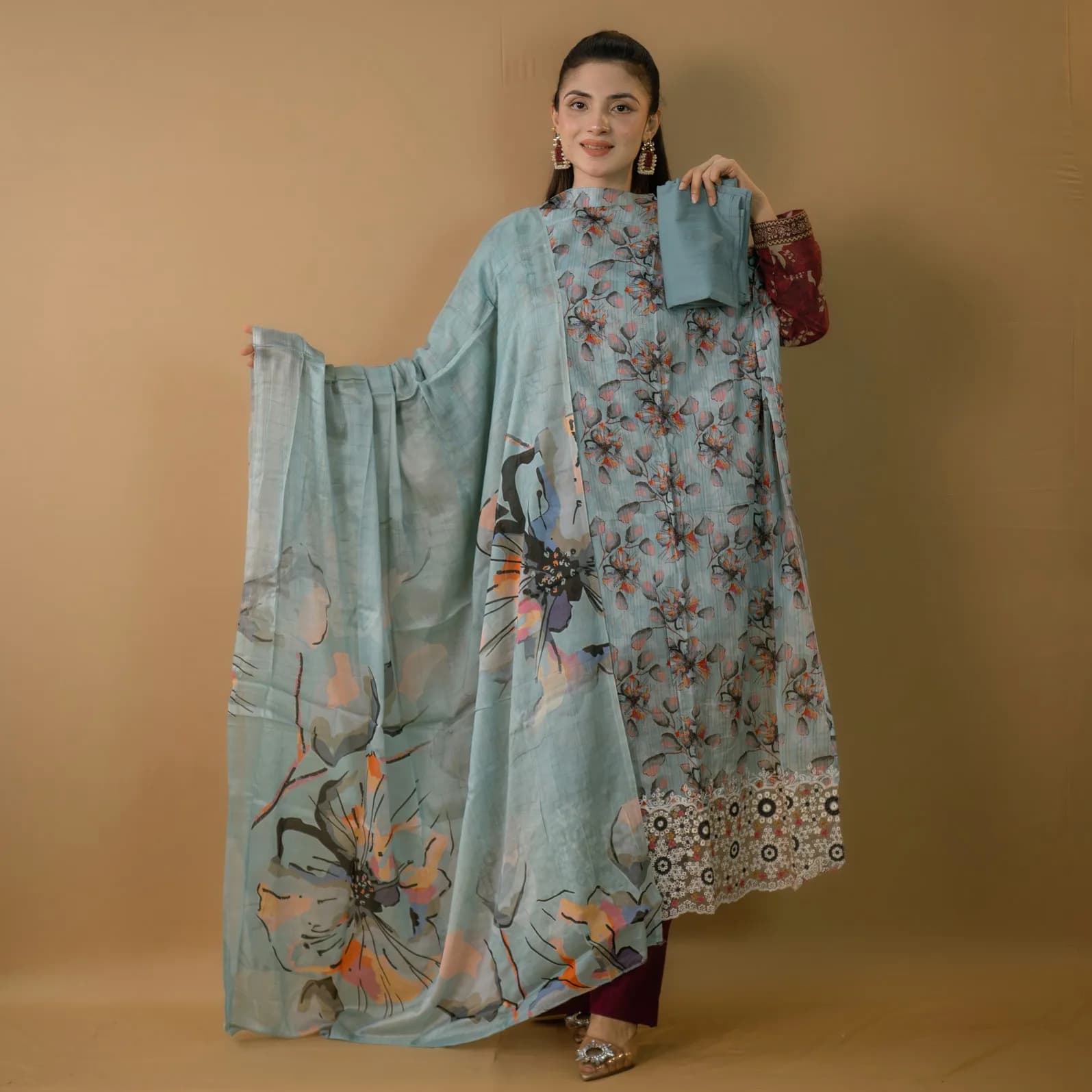 Pastel Unstitch Embroidered Printed Cotton Salwar Kameez C-11716