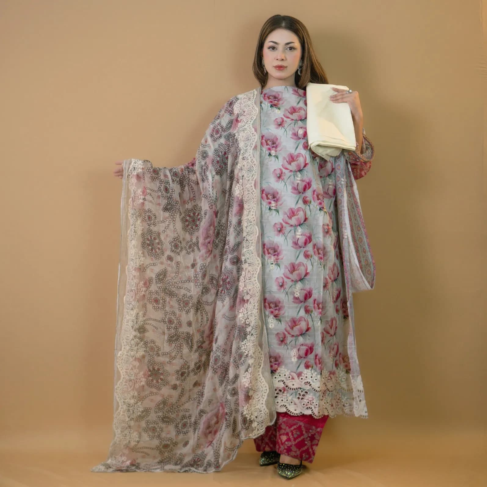Ash Unstitch Embroidered Printed Cotton Salwar Kameez C-11834