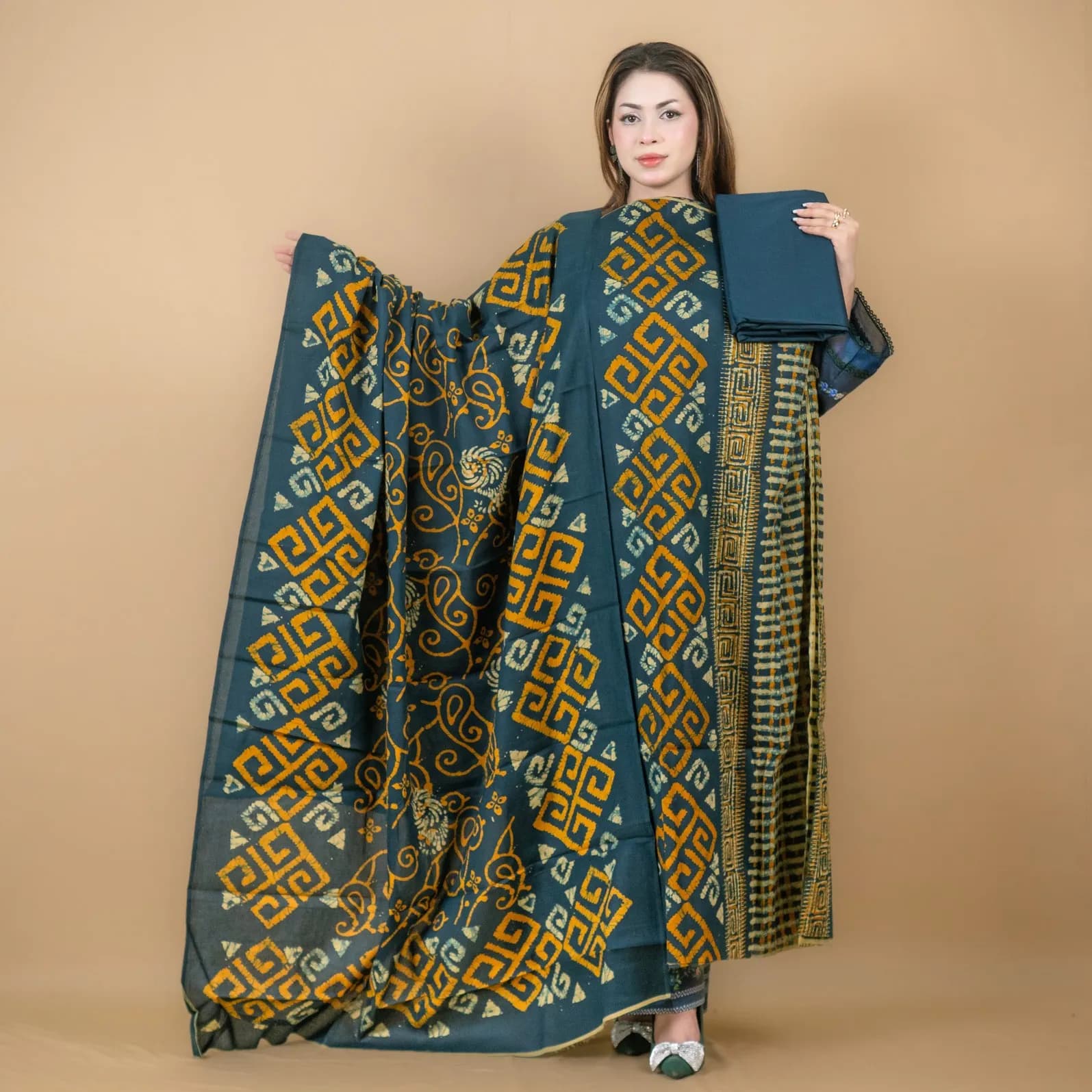 Navy Blue Unstitch Printed Cotton Salwar Kameez C-11957
