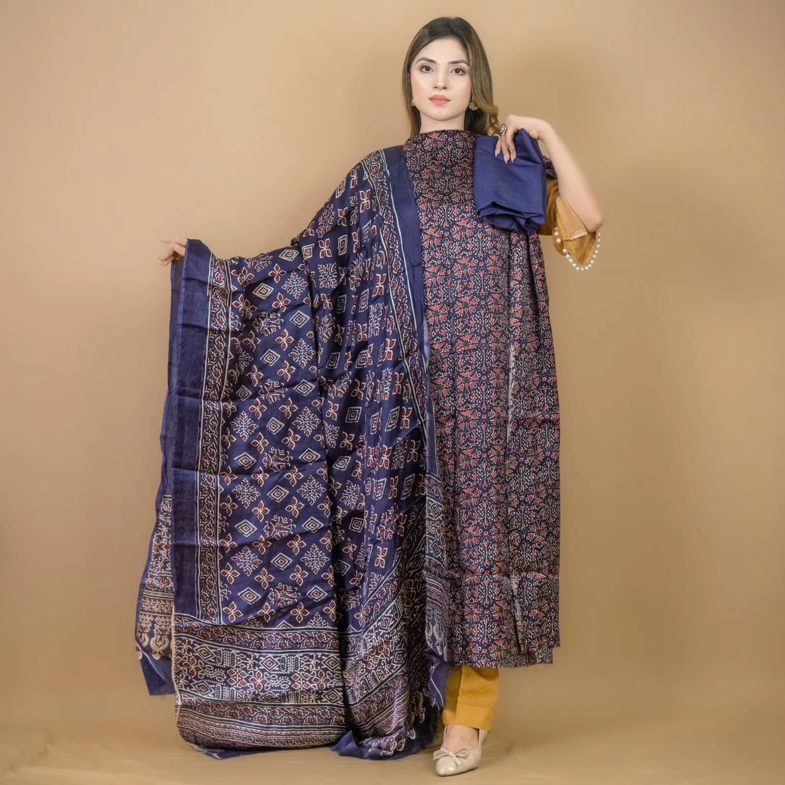 Violet Unstitch Printed Silk Salwar Kameez C-12047