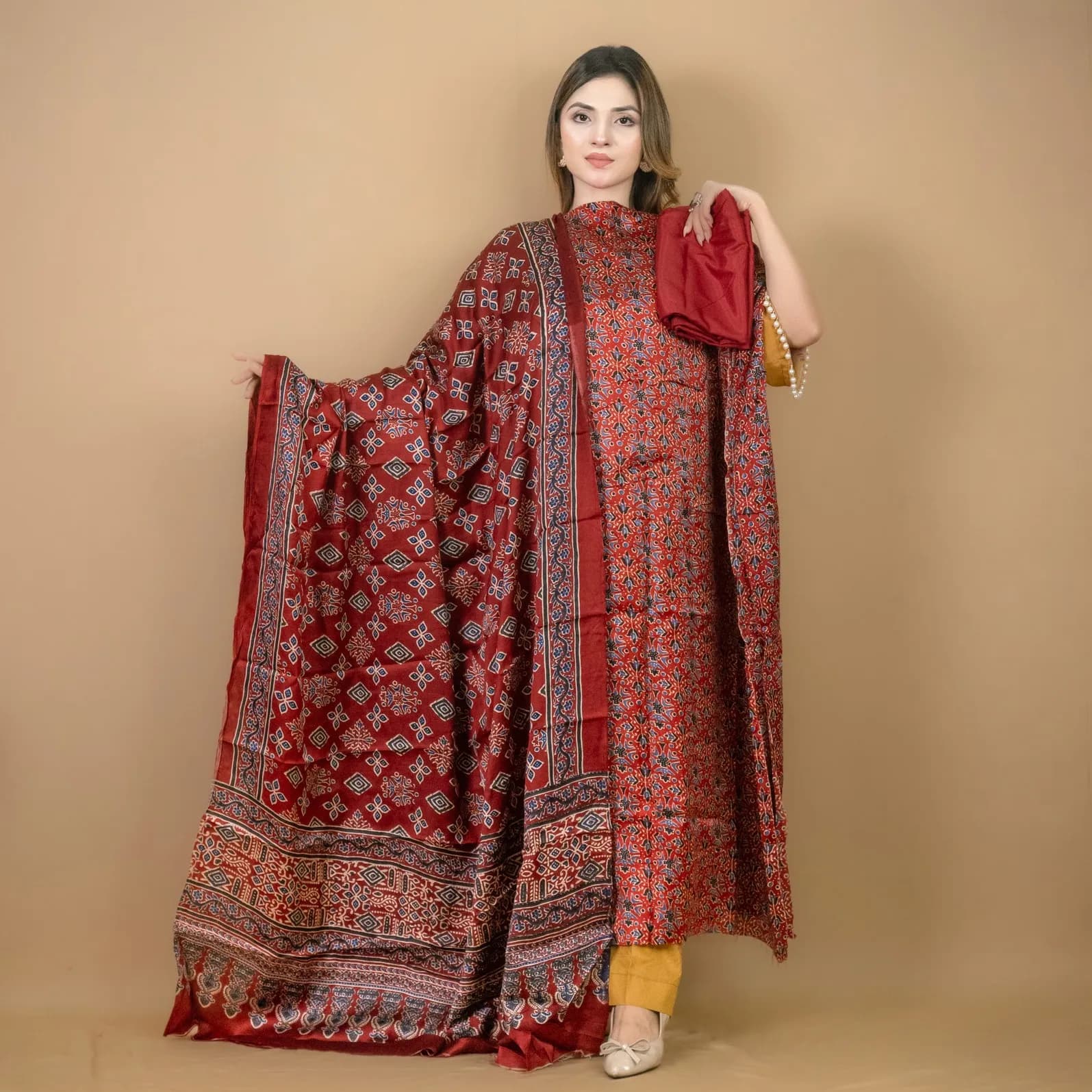Maroon Unstitch Printed Silk Salwar Kameez C-12050