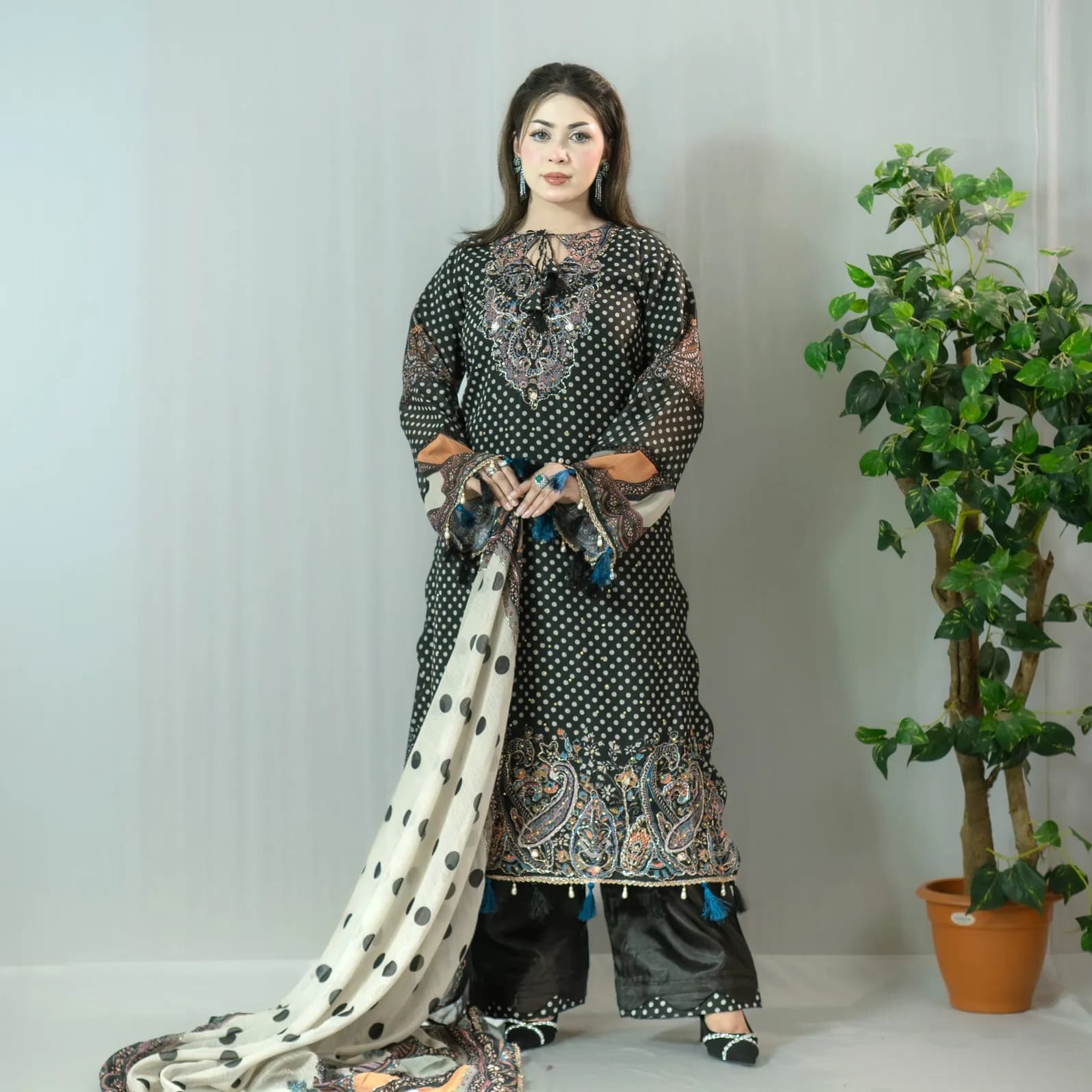 Black Printed Georgette Salwar Kameez –C-12274 Stitching Available